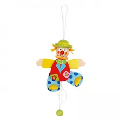 Dřevěná tahací hračka - Klaun zelený klobouk