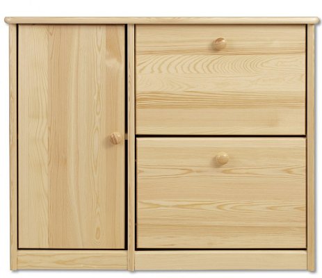 Botník s výklopnými zásuvkami a dvířkami z borovice 90x29x80cm - Borovice