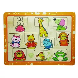 Vkládací puzzle s veselými zvířátky - 10 dílků