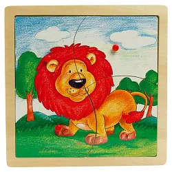 Dřevěné puzzle s úchyty - Lev - 4 dílky