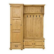 Predsieňová zostava so skriňou z masívnej borovice, 155x195x60 cm - Rustikal