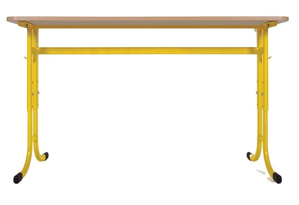 Školní stůl TITAN PLUS dvoumístný bez košíku - v. 59 až 82 cm - Žlutá/Buk 13