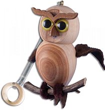 Figúrka sova na pružinke z masívnej borovice výška 13cm - borovice tmavá - hnedá