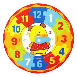 Dřevěné vkládací puzzle - Kulaté hodiny - 12 dílků