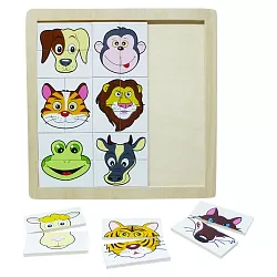 Dřevěné puzzle zvířecích hlaviček - 18 dílků
