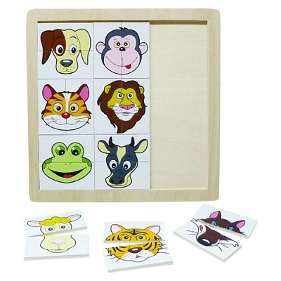 Dřevěné puzzle zvířecích hlaviček - 18 dílků