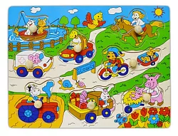 Dřevěné farmářské puzzle s úchyty - 8 dílků