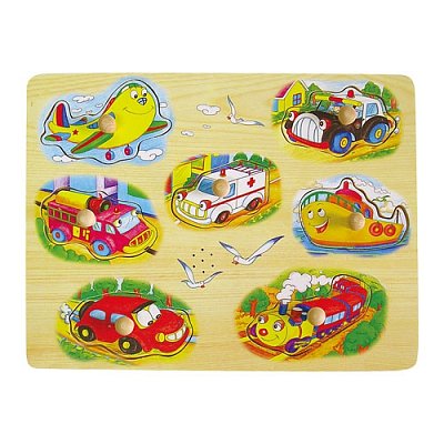 Dřevěné puzzle s úchyty - Dopravní prostředky - 7 dílků