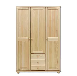 Skříň třídvéřová šatní z masivní borovice se zásuvkami 125x60x190cm - Olše