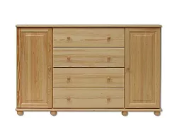 Komoda kombinovaná z masívnej borovice 156x47x100cm - sivá