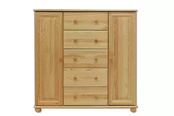 Komoda kombinovaná z masívnej borovice 118x47x122cm - sivá