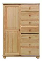 Komoda kombinovaná z masívnej borovice 90x42x138cm - sivá