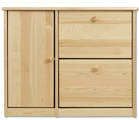 Botník s výklopnými zásuvkami a dvířkami z borovice 90x29x80cm - Borovice