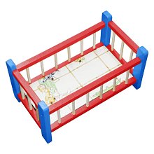 Drevená postieľka pre bábiku modro-červená (43 cm)