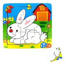 Veselé dřevěné puzzle - Zajíc - 9 dílků