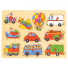 Dřevěné puzzle s úchyty - Dopravní prostředky - 10 dílků