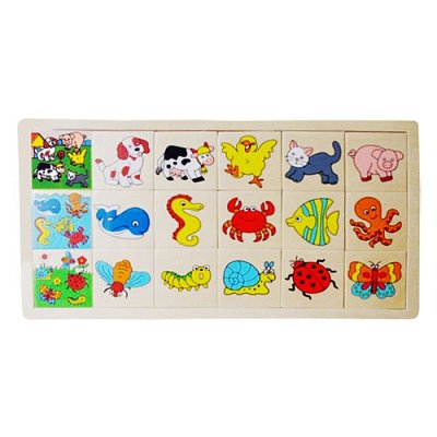 Dřevěné puzzle - Poznej, co kam patří - malý mix - 15 dílků