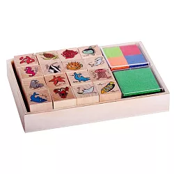 Dřevěná krabice razítek - Mořská zvířátka