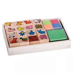 Dřevěná krabice razítek - Domácí zvířátka