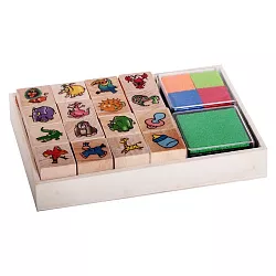 Dřevěná krabice razítek - Divoká zvířátka