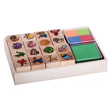 Dřevěná krabice razítek - Divoká zvířátka