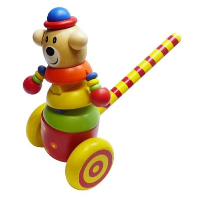 Dřevěná hračka na tyči - Medvídek