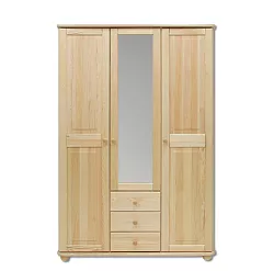 Skriňa trojdverová šatníková z masívnej borovice so zásuvkami 125x60x190cm - Šedá