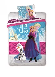 Povlečení dětské 140x200+70x90 - Frozen Anna , Elsa a Olaf růžový pruh