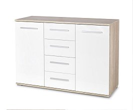Komoda 116x40x82cm - Biela/dub sonoma