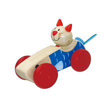 Dřevěné závodní autíčko s kočičkou