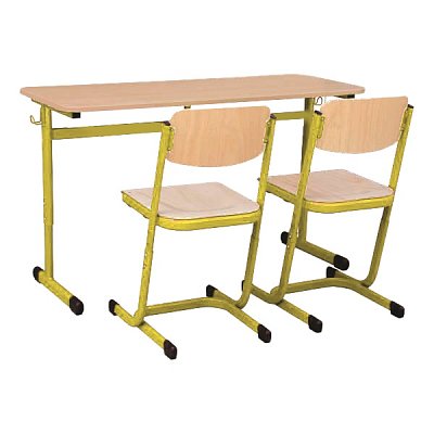 Školní dvoumístná lavice - v. 59 až 82 cm - Žlutá/Buk 13