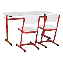 Školní dvoumístná lavice - v. 59 až 82 cm - Červená/Bílá
