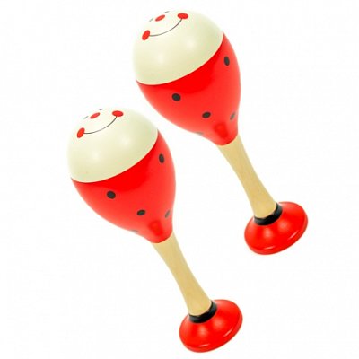 Drewmax 4188-A - Drevené rumba guľa červená s bodkami (1 pár) 5,5*5,5*17 cm