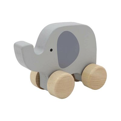 Drevený slon na kolieskach