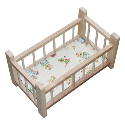 Drevená postieľka pre bábiku prírodnú (43 cm)