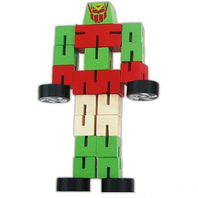 Drevený auto-robot červenozelený