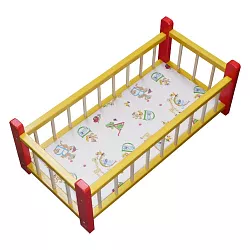 Drevená postieľka pre bábiku žlto-červená (60 cm)