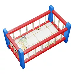 Drevená postieľka pre bábiku modro-červená (43 cm)