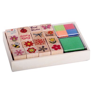 Drevená krabica pečiatok - Kvety