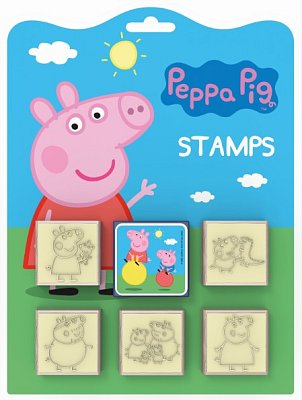 Veľké drevené pečiatky - Prasiatko Peppa 5 + 1 rôzne motívy