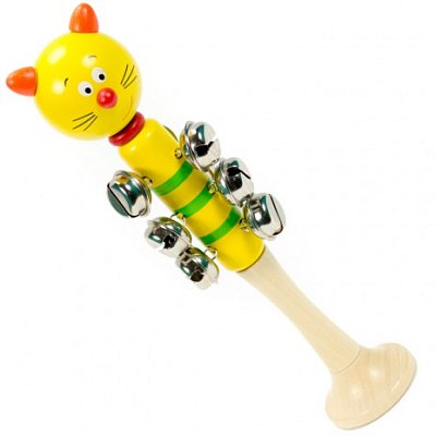 Drewmax 4039-C - Drevená hrkálka do ruky - Mačička - POSLEDNÉ KUSY