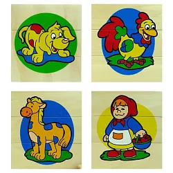 Trojdielne drevené puzzle farma