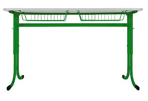 Školský stôl TITAN PLUS dvojmiestny s košíkom - v. 59 až 82 cm - Zelená/Biela