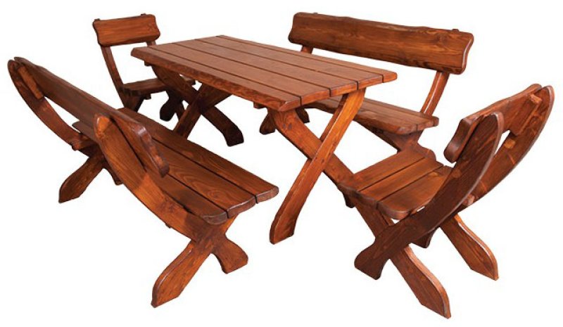 Zahradní  set  z masivního smrkového dřeva, lakovaný  - Ořech lak