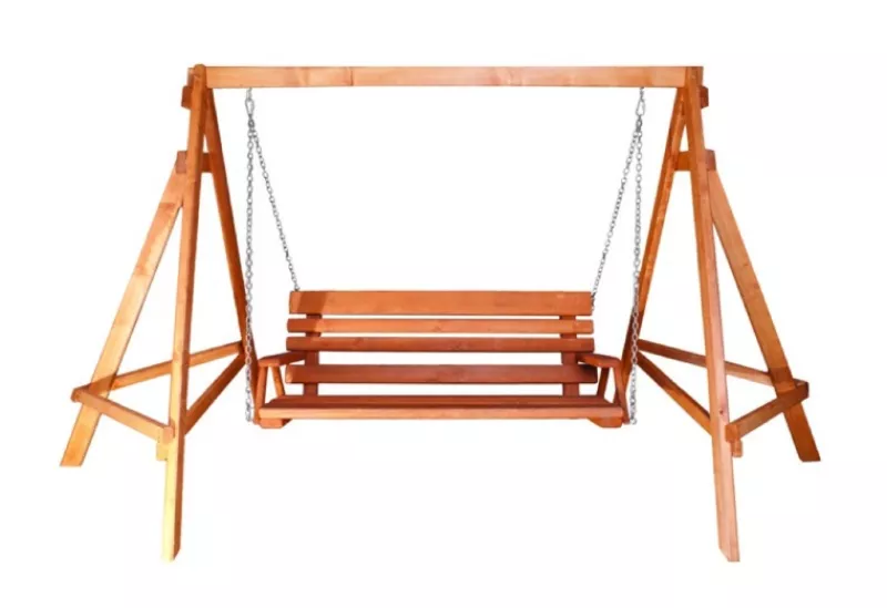 Lavica závesná hojdacia z masívneho smrekového dreva 350x180x200cm - teak - POSLEDNÝ KUS