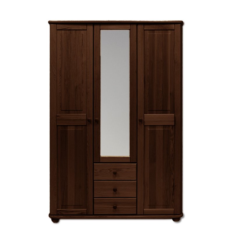 Skriňa trojdverová z masívnej borovice so zásuvkami 125x60x190cm - Orech