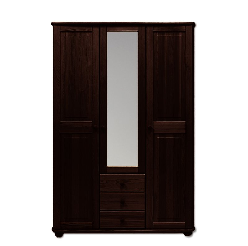 Skříň třídvéřová z masivní borovice se zásuvkami 125x60x190cm - Ořech