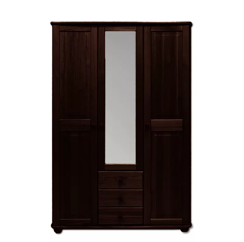 Skříň třídvéřová z masivní borovice se zásuvkami 125x60x190cm - Ořech