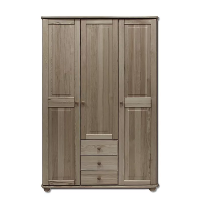 Skříň třídvéřová šatní z masivní borovice se zásuvkami 125x60x190cm - Šedá