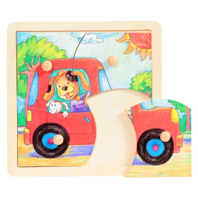 Dřevěné puzzle s úchyty - Auto - 4 dílky